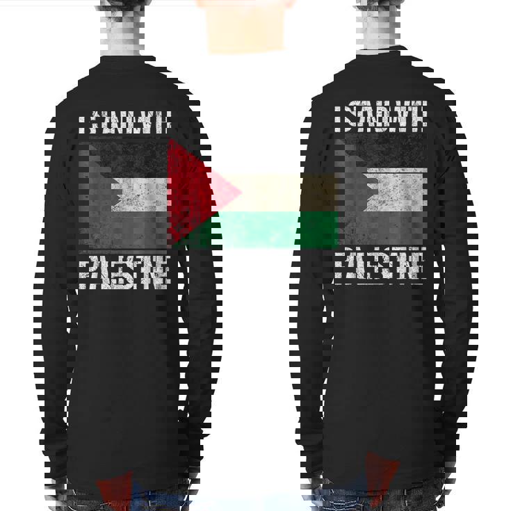 Support I Stand With Palestine Free Palestine Flag Arabic Back Print Long Sleeve T-shirt