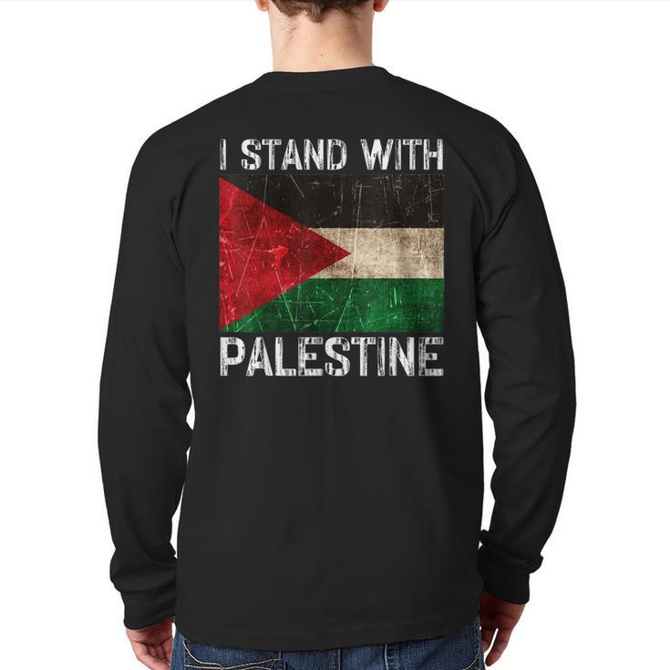 Support I Stand With Palestine Free Palestine Flag Arabic Back Print Long Sleeve T-shirt
