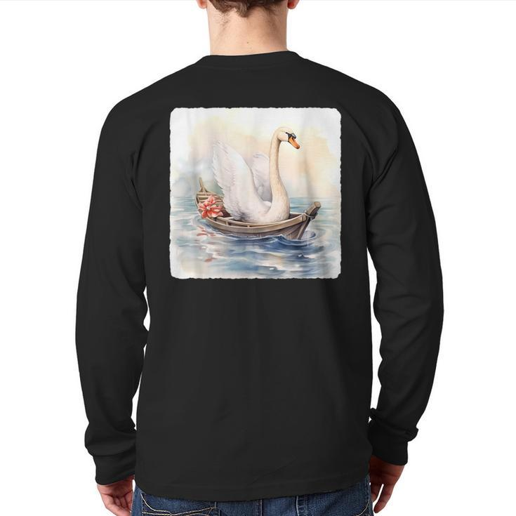 Swan Riding A Paddle Boat Concept Of Swan Using Paddle Boat Back Print Long Sleeve T-shirt