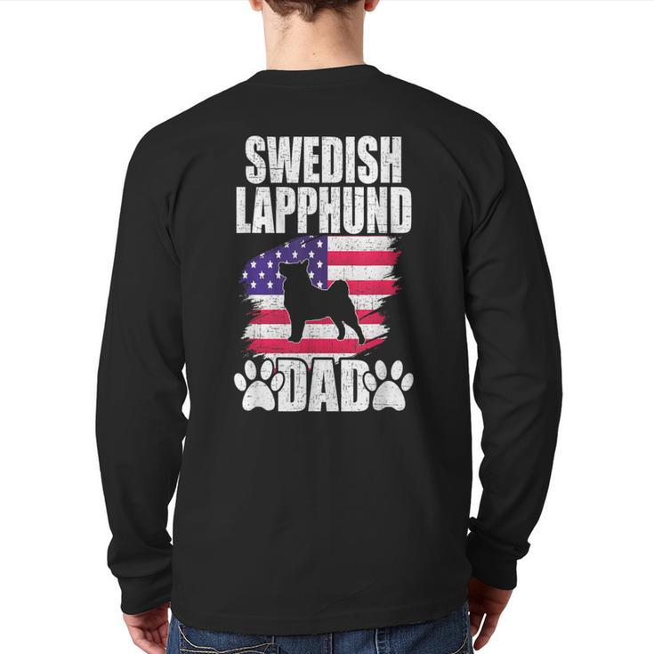 Swedish Lapphund Dad Dog Lover American Us Flag Back Print Long Sleeve T-shirt