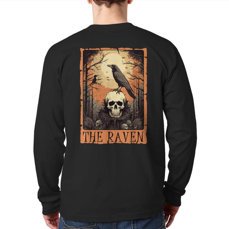 Tarot Card The Raven Crow Skull Spooky Halloween Back Print Long Sleeve T-shirt