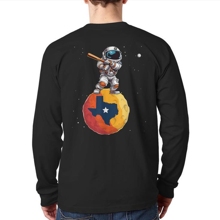 Texas 1965 Houston City Space Dabbing Astronaut Back Print Long Sleeve T-shirt