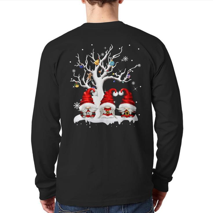 Three Nordic Gnomes Winter Christmas Swedish Elves Xmas 2023 Back Print Long Sleeve T-shirt