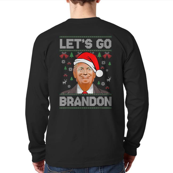 Trump Ugly Christmas Sweater Let's Go Bradon Meme Xmas Back Print Long Sleeve T-shirt
