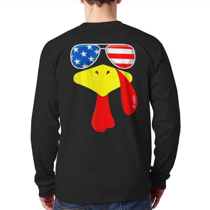 Turkey Face Thanksgiving Cute American Flag Sunglasses Back Print Long Sleeve T-shirt