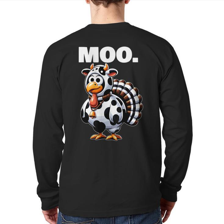 Turkey Moo Thanksgiving Back Print Long Sleeve T-shirt