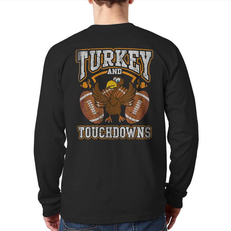 Turkey And Touchdowns Football Retro Thanksgiving Boys Back Print Long Sleeve T-shirt