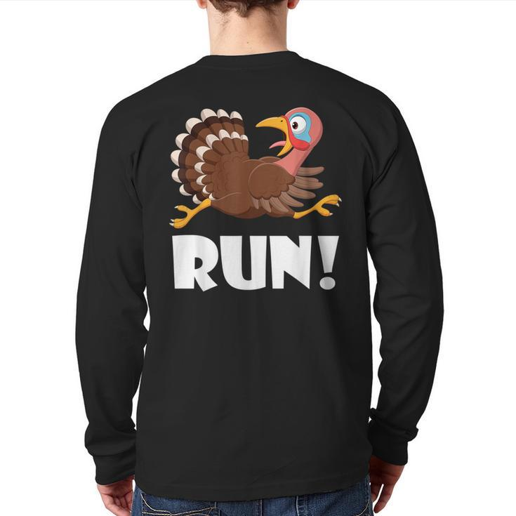 Turkey Trot Adult Running Costume Face Run Thanksgiving Back Print Long Sleeve T-shirt