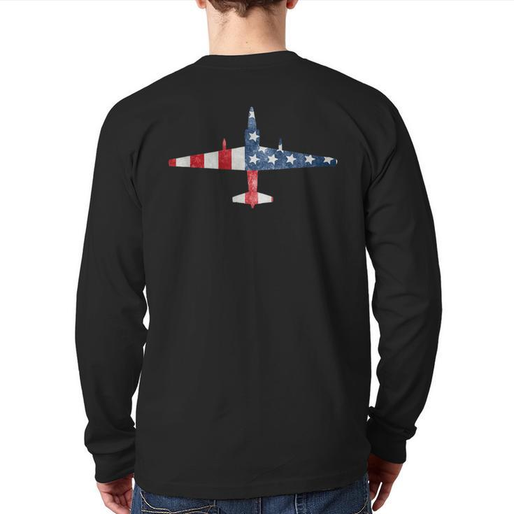 U-2 Dragon Lady Spy Plane American Flag Military Back Print Long Sleeve T-shirt