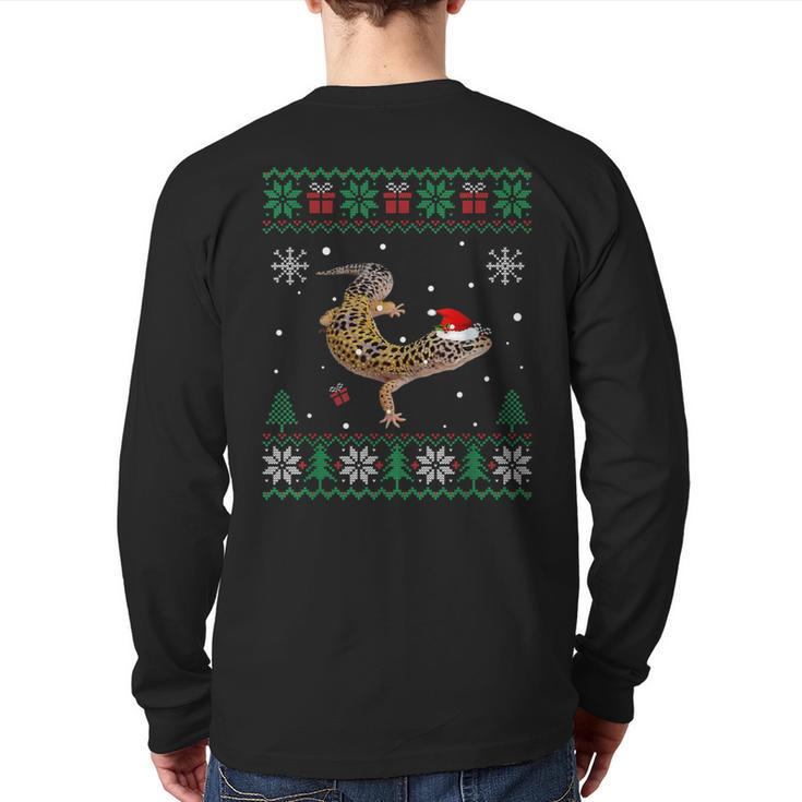 Ugly Christmas Pajama Sweater Leopard Gecko Animals Lover Back Print Long Sleeve T-shirt