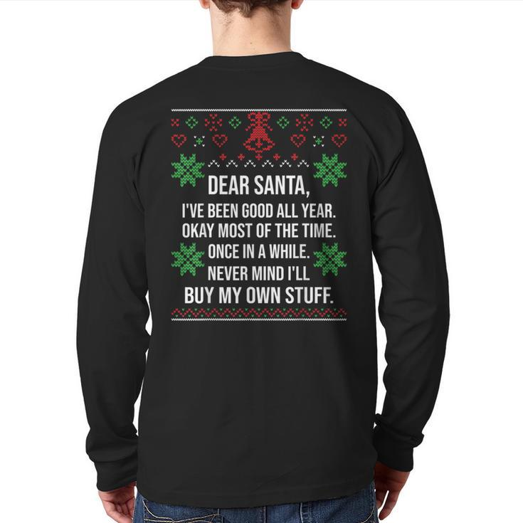 Ugly Christmas Sweater Dear Santa Claus Wish List Back Print Long Sleeve T-shirt