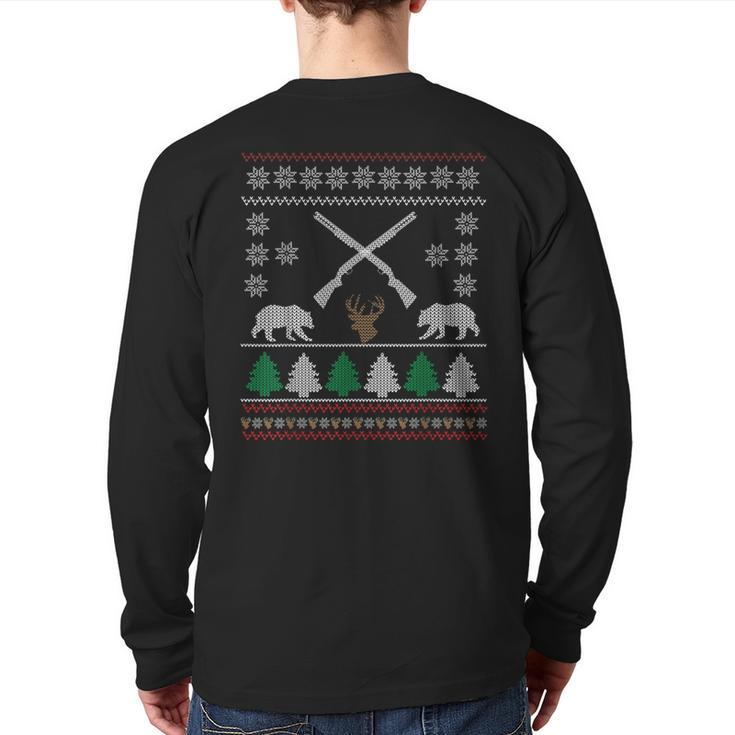 Ugly Christmas Sweater Hunting Gun Shooting Hunter Back Print Long Sleeve T-shirt