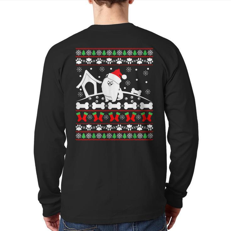 Ugly Christmas Sweater Pomeranian Dog Back Print Long Sleeve T-shirt