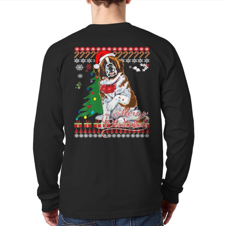 Ugly Christmas Sweater Saint Bernard Dog Back Print Long Sleeve T-shirt