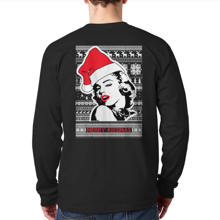 Ugly Christmas Sweater Style Merry Kissmas Back Print Long Sleeve T-shirt