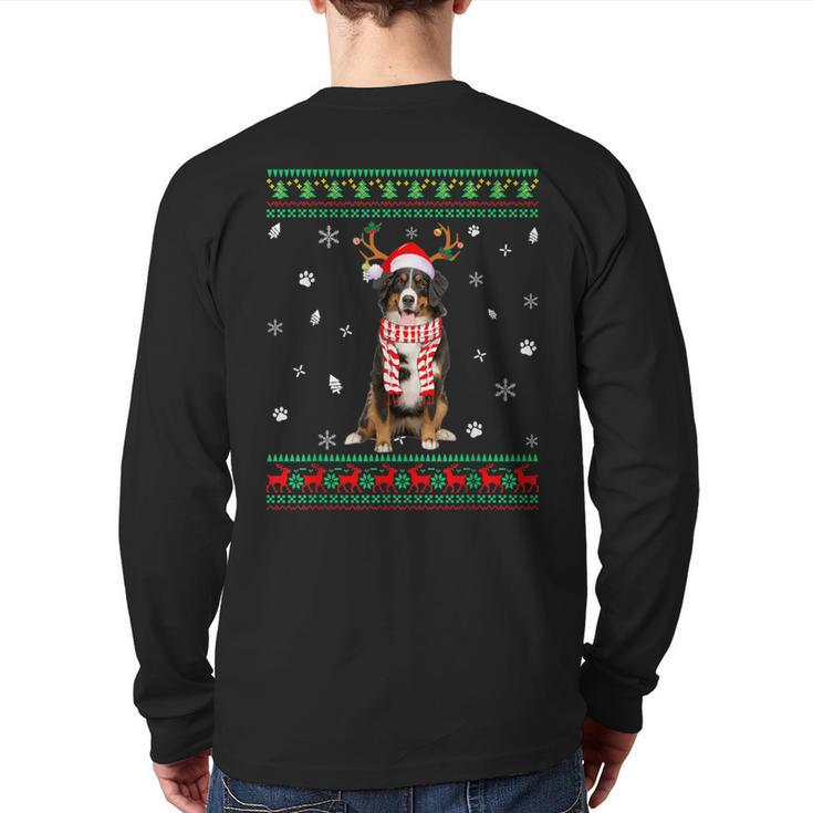 Ugly Sweater Christmas Bernese Mountain Dog Santa Reindeer Back Print Long Sleeve T-shirt