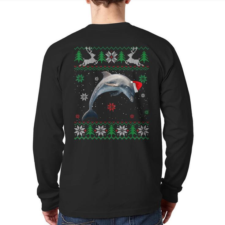 Ugly Sweater Christmas Dolphin Lover Santa Hat Animals Back Print Long Sleeve T-shirt