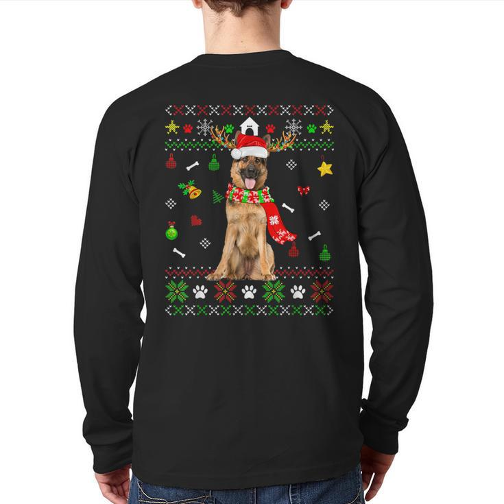 Ugly Sweater Christmas German Shepherd Dog Puppy Xmas Pajama Back Print Long Sleeve T-shirt