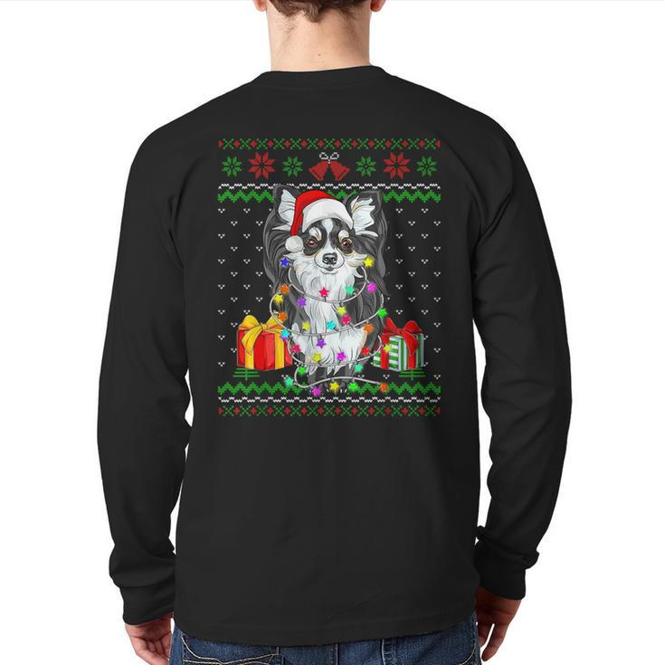 Ugly Sweater Christmas Lights Chihuahua Dog Puppy Lover Back Print Long Sleeve T-shirt