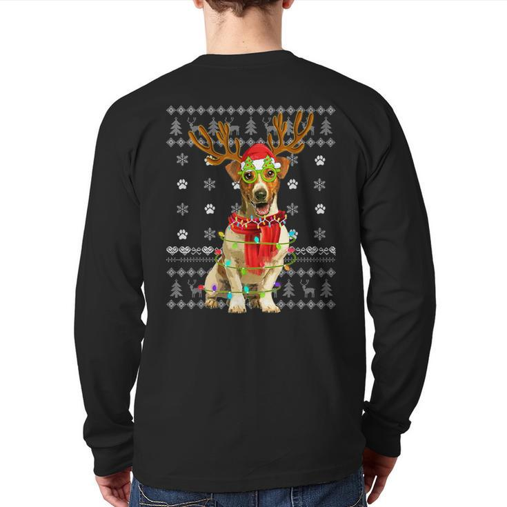 Ugly Sweater Christmas Lights Jack Russell Terrier Dog Puppy Back Print Long Sleeve T-shirt