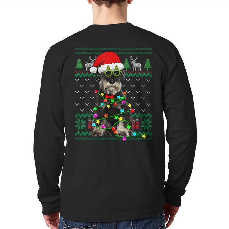 Ugly Sweater Christmas Lights Schnauzer Dog Puppy Lover Back Print Long Sleeve T-shirt