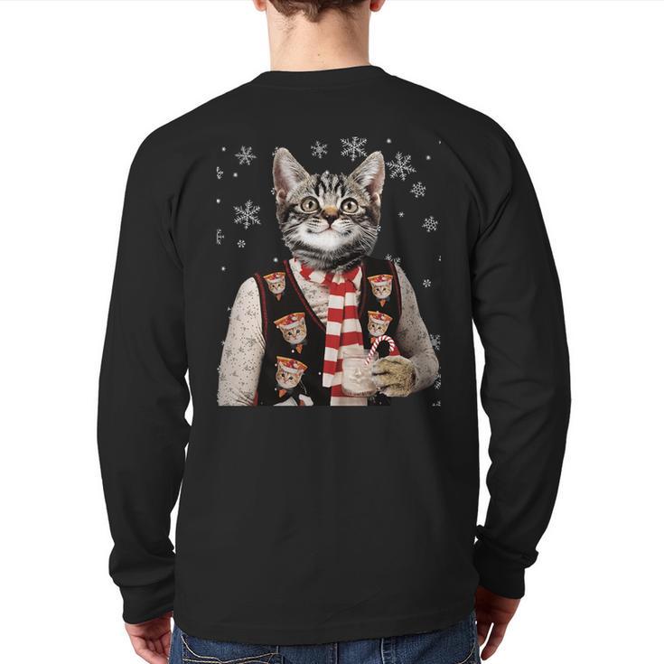 Ugly Sweater Party Hipster Cat Back Print Long Sleeve T-shirt