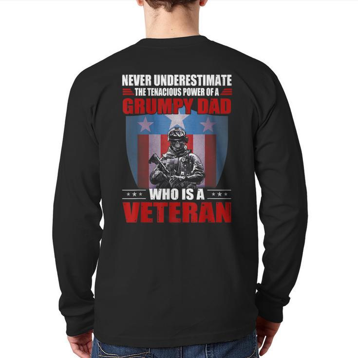 Never Underestimate A Grumpy Dad Who Is A Veteran Xmas Back Print Long Sleeve T-shirt