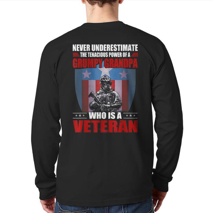 Never Underestimate A Grumpy Grandpa Veteran Christmas Back Print Long Sleeve T-shirt