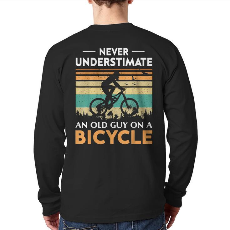 Never Underestimate An Old Guy On A Bicycle Cycling Vintage Back Print Long Sleeve T-shirt
