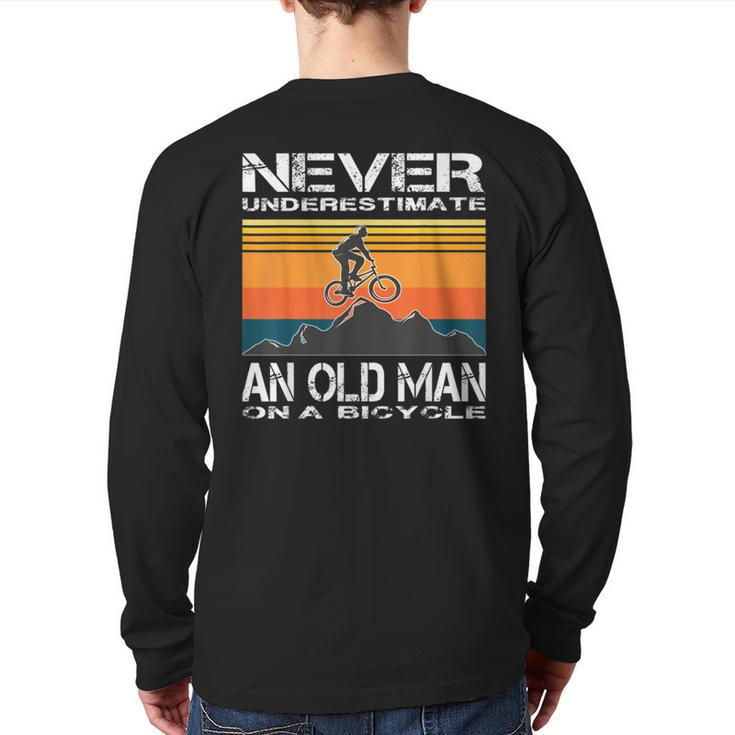 Never Underestimate An Old Man On A Bicycle Cycling Vintage Back Print Long Sleeve T-shirt