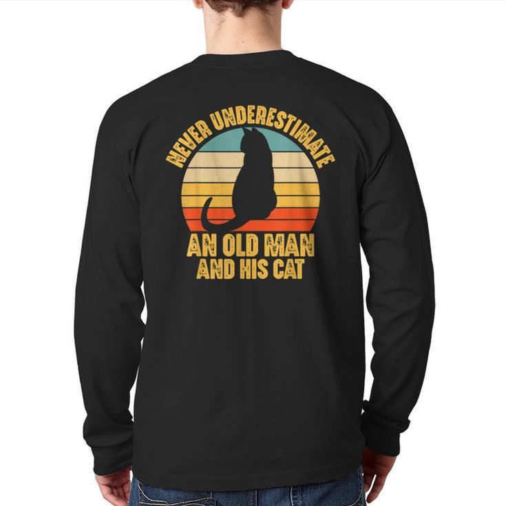 Never Underestimate An Old Man And His Cat Lover Back Print Long Sleeve T-shirt
