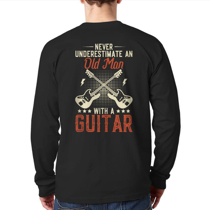 Never Underestimate An Old Man With A Guitar Retro Vintage Back Print Long Sleeve T-shirt