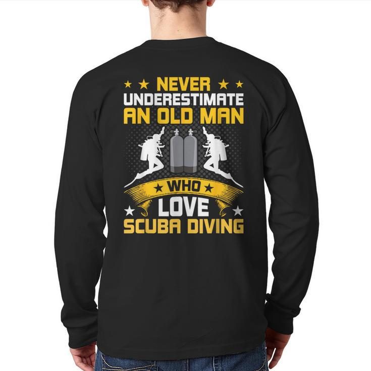 Never Underestimate Old Man Love Scuba Diving Back Print Long Sleeve T-shirt