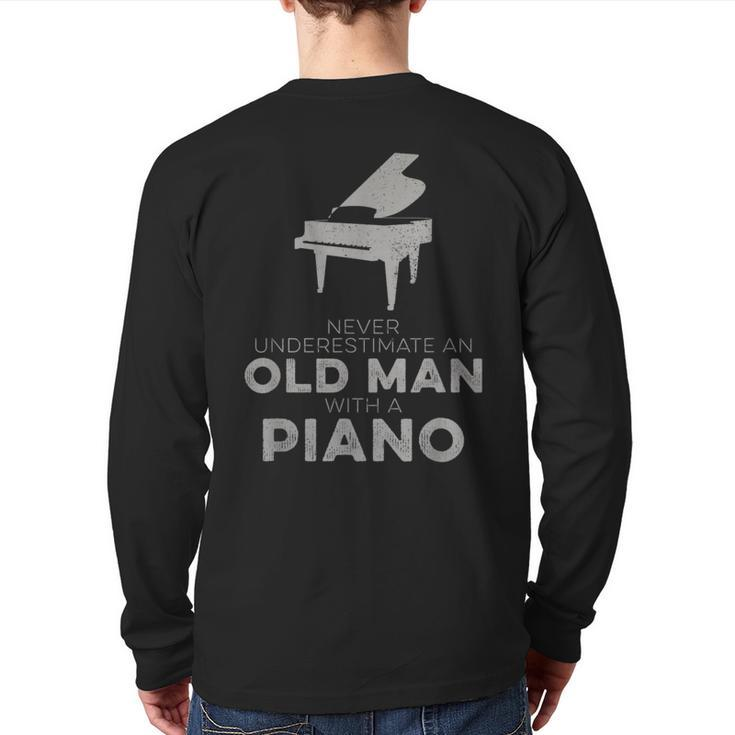 Never Underestimate An Old Man With A Piano Player Novelty Back Print Long Sleeve T-shirt