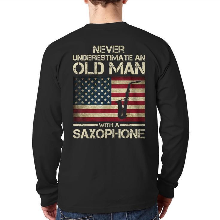 Never Underestimate An Old Man With A Saxophone Grandpa Back Print Long Sleeve T-shirt