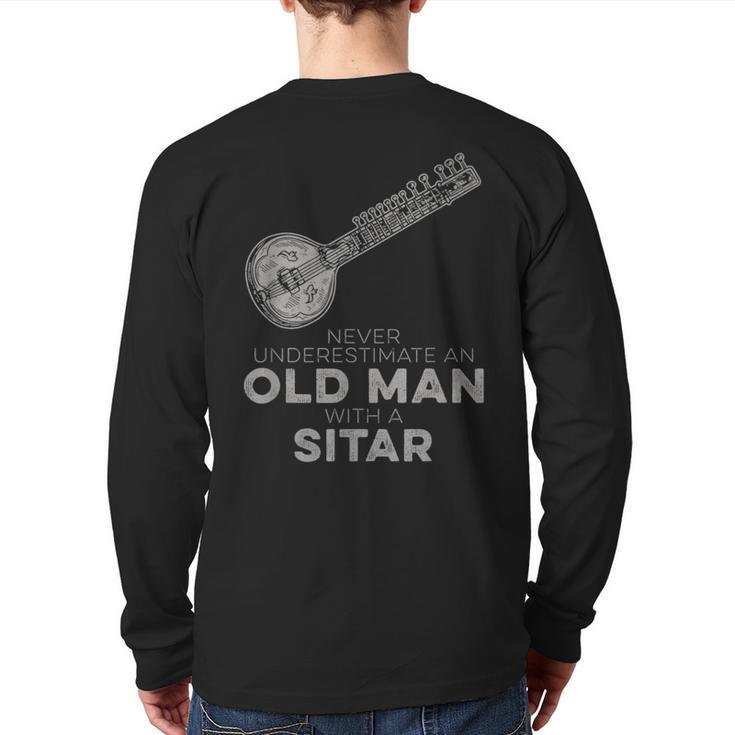 Never Underestimate An Old Man With A Sitar Vintage Novelty Back Print Long Sleeve T-shirt
