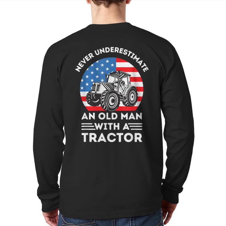 Never Underestimate An Old Man With A Tractor Retro Vintage Back Print Long Sleeve T-shirt