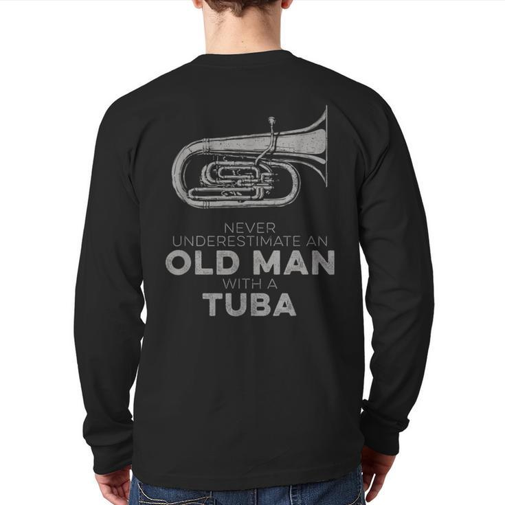 Never Underestimate An Old Man With A Tuba Vintage Novelty Back Print Long Sleeve T-shirt