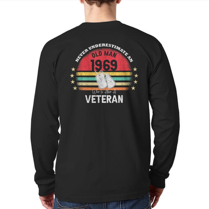 Never Underestimate An Old Man Veteran 1969 Birthday Vintage Back Print Long Sleeve T-shirt