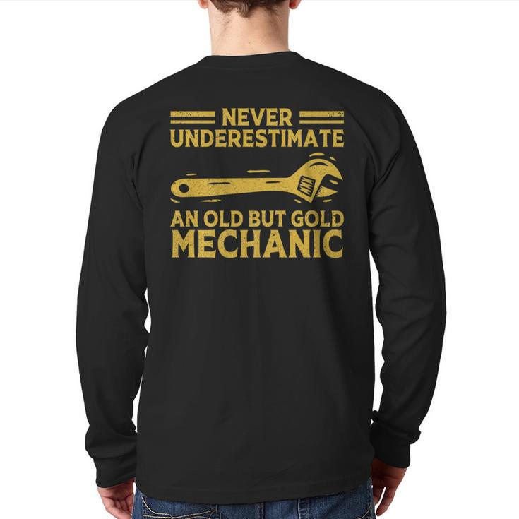 Never Underestimate An Old Mechanic Diesel Mechanic Garage Back Print Long Sleeve T-shirt