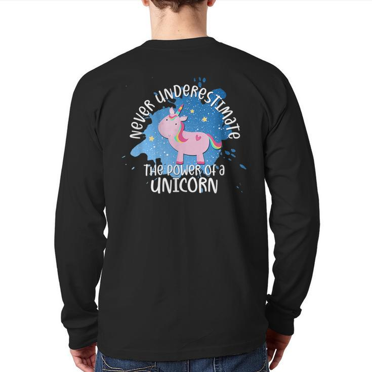 Never Underestimate The Power Of A Unicorn Quote Back Print Long Sleeve T-shirt