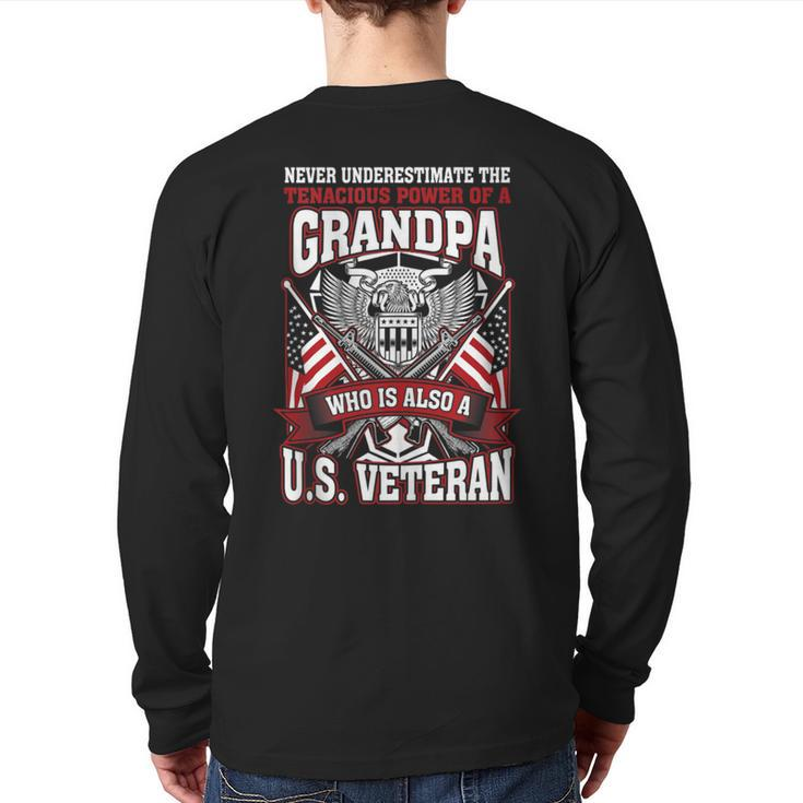 Never Underestimate US Veteran Grandpa Grandfather Back Print Long Sleeve T-shirt