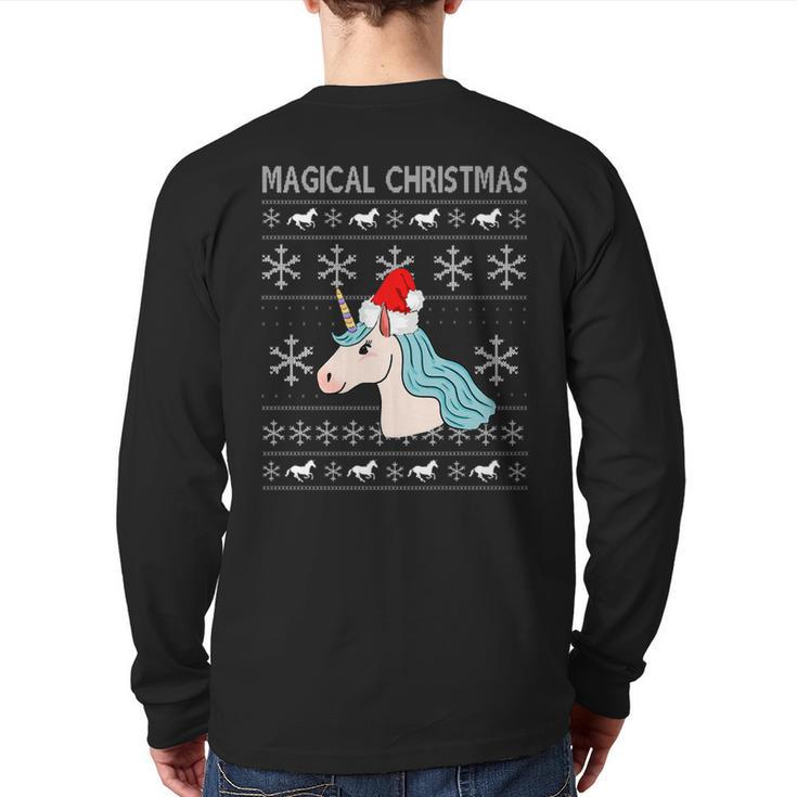 Unicorn Ugly Christmas Sweater Magical Holiday Illustration Back Print Long Sleeve T-shirt