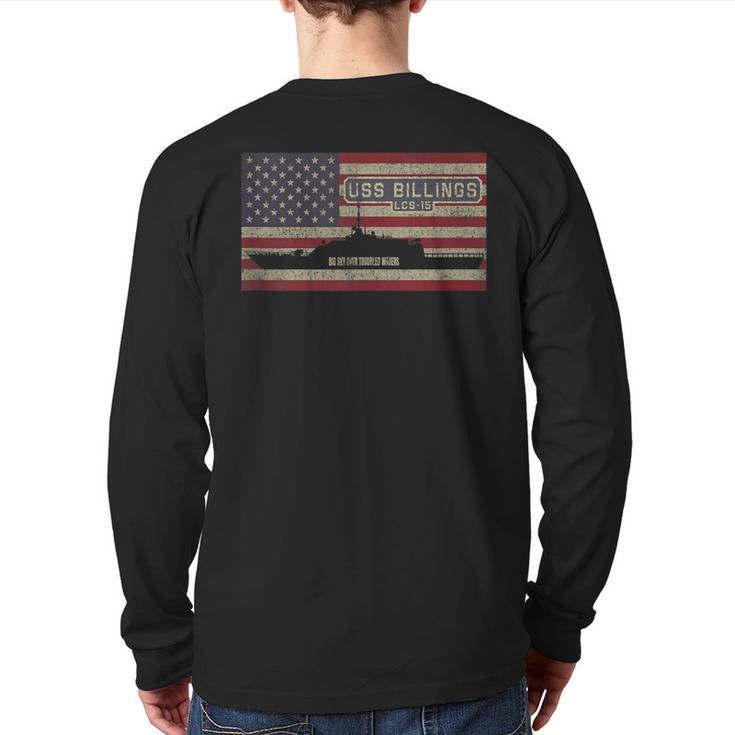 Uss Billings Lcs-15 Littoral Combat Ship Usa American Flag Back Print Long Sleeve T-shirt