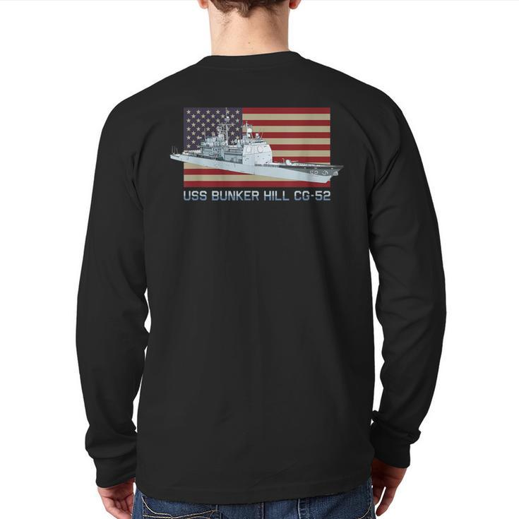 Uss Bunker Hill Cg-52 Ship Diagram American Flag Back Print Long Sleeve T-shirt
