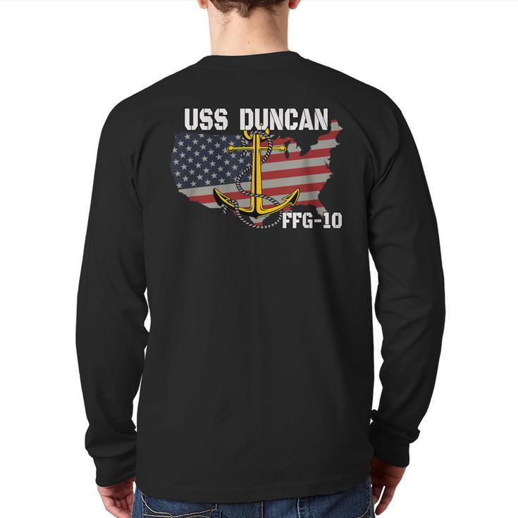 Uss Duncan Ffg-10 Frigate Veterans Day Son Father Grandpa Back Print Long Sleeve T-shirt