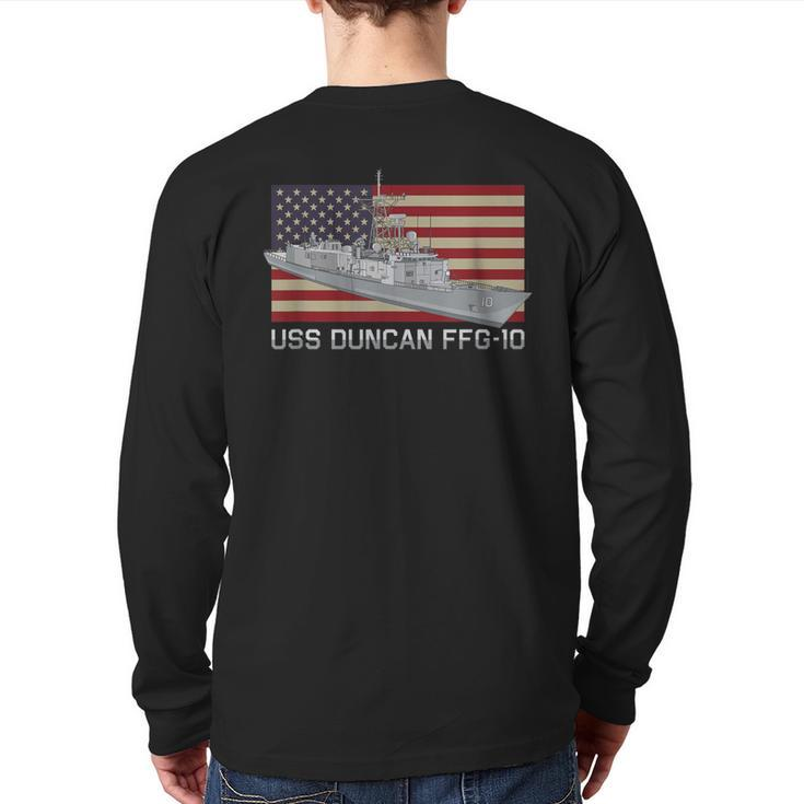 Uss Duncan Ffg-10 Ship Diagram American Flag Back Print Long Sleeve T-shirt