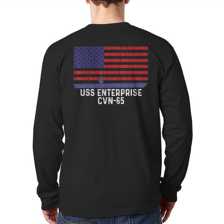 Uss Enterprise Cvn-65 Aircraft Carrier Vintage Usa Flag Back Print Long Sleeve T-shirt