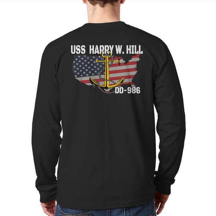 Uss Harry W Hill Dd-986 Warship Veterans Day Father Grandpa Back Print Long Sleeve T-shirt