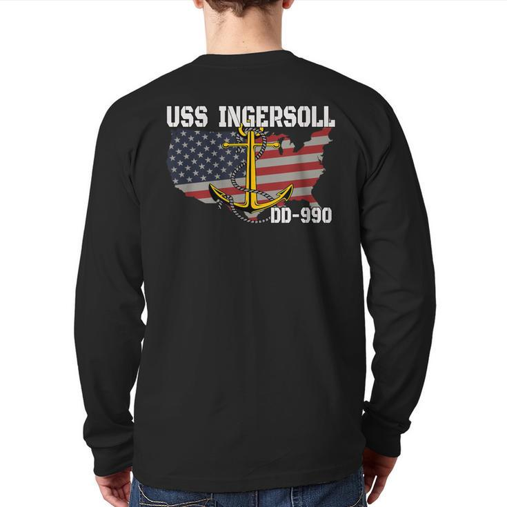 Uss Ingersoll Dd-990 Warship Veterans Day Father Grandpa Dad Back Print Long Sleeve T-shirt
